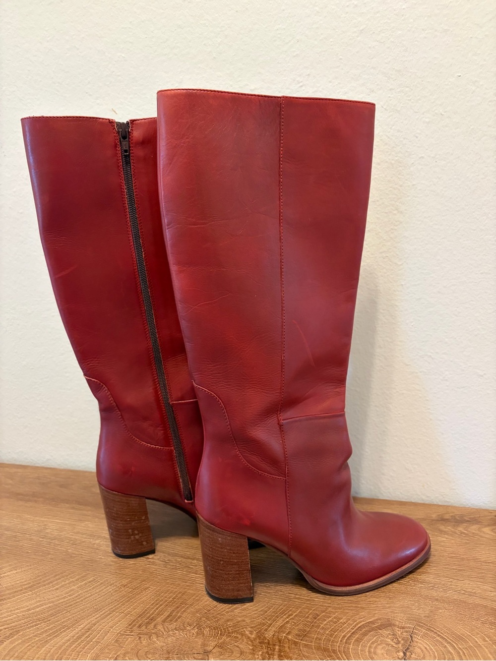 Anthropologie Tall Red Leather Boots - Classic Knee High Heel (B7) - Picture 2 of 4